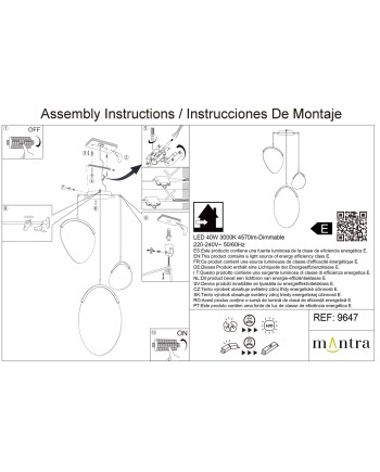 OASIS * LAMPARA LED 40W ORO - 3 COLGANTES - DIMABLE TRIAC